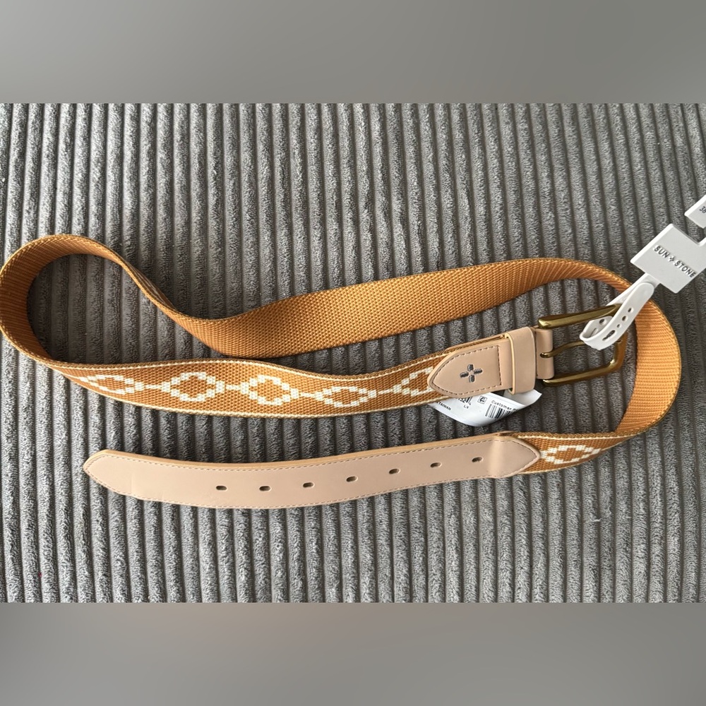 Sun + Stone Beige Belt with Gold Buckle men’s L- XL